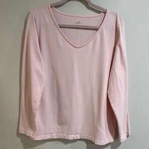 J. Jill Satin Stitch T-Shirt Light Pink V Neck Long Sleeve Women's XL